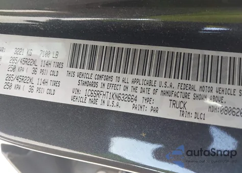 2019 Ram 1500 Limited 4X4 5'7 Box from USA, damaged, VIN 1C6SRFHT1KN632664